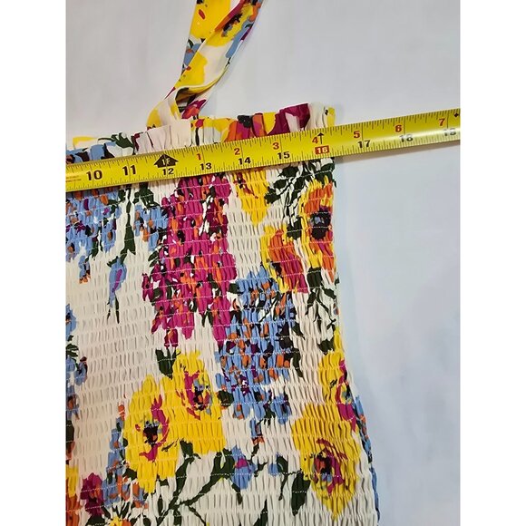 Floral Smocked Tank Top With Tie Straps By THML Size L Polyester  Multicolor - Picture 8 of 9